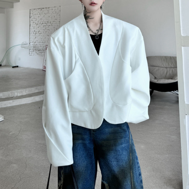 Curved Scimitar Sleeve Collarless Cropped Cardigan