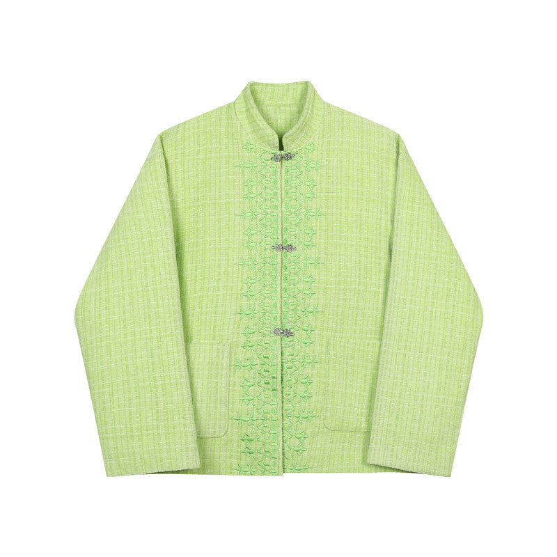 Metal Button Embroidered Woven Jacket