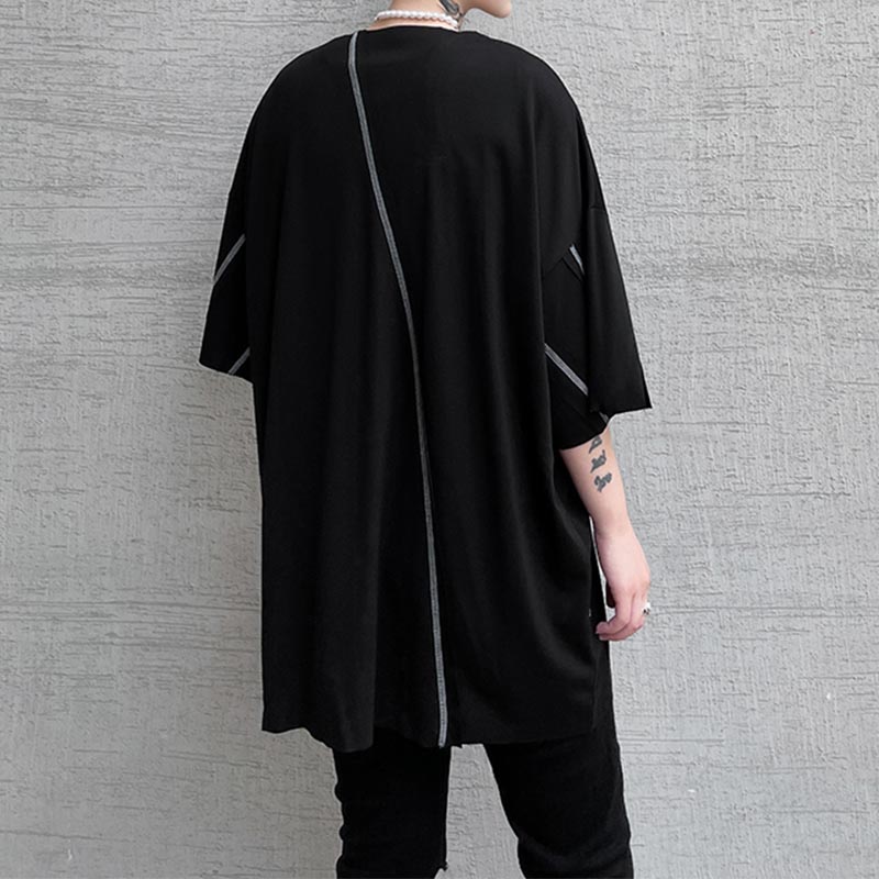 Contrast Color Line Decoration Short-sleeved T-shirt