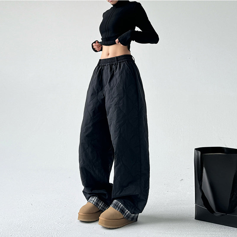 American Retro Plaid Thick Wide-leg Pants