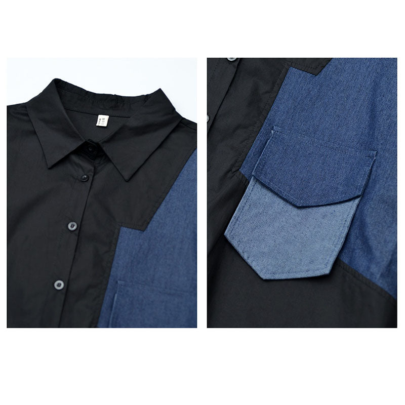 Denim Patchwork Pocket Long Sleeve Shirt