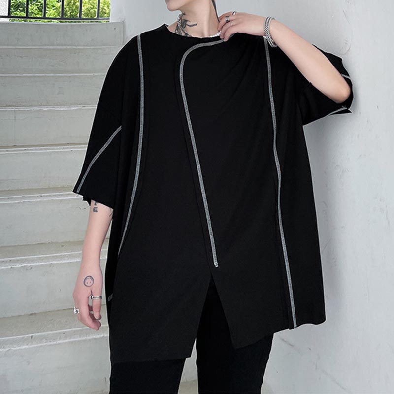 Contrast Color Line Decoration Short-sleeved T-shirt