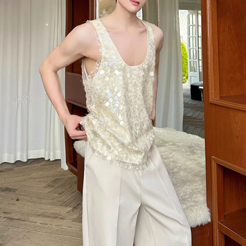 Embroidered Sequined Double Mesh Vest