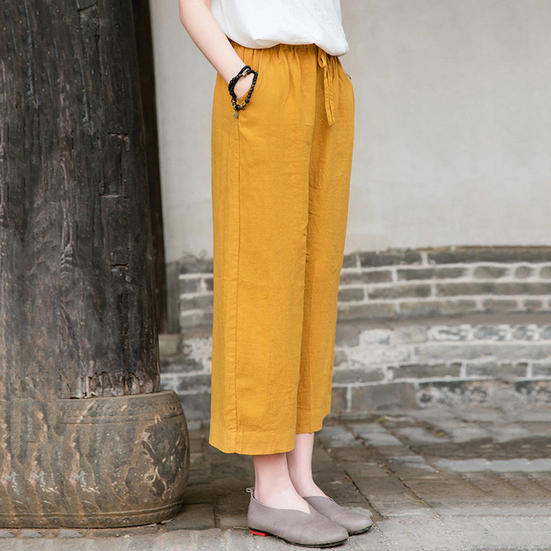 Drawstring Linen Thin Wide-Leg Pants