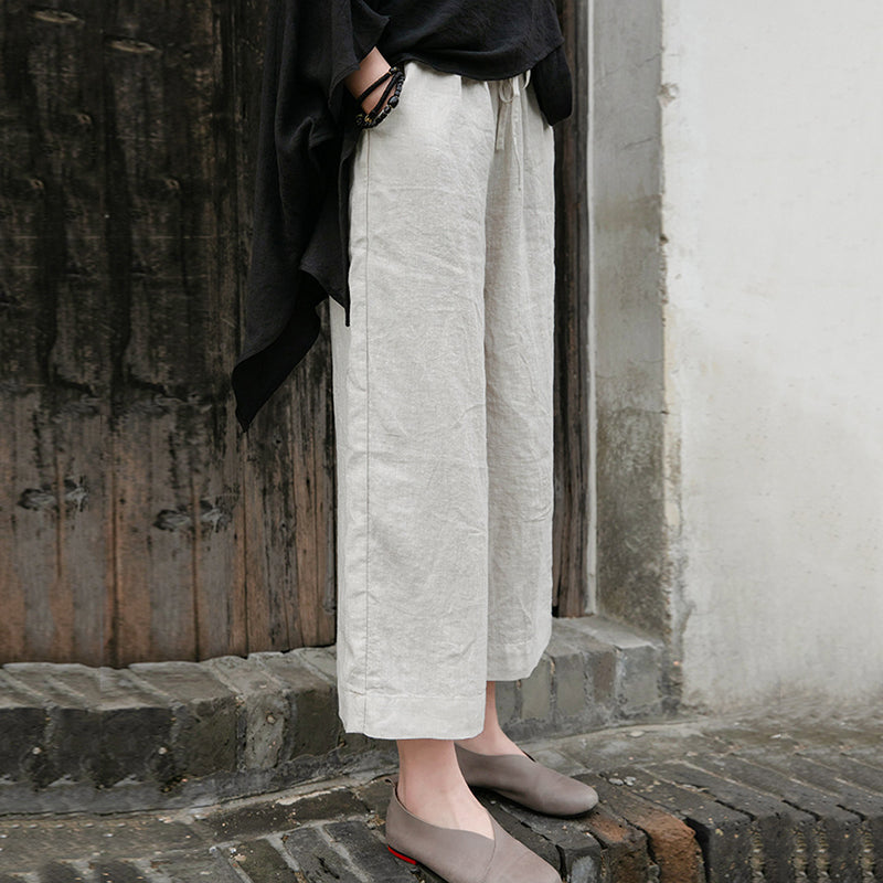 Drawstring Linen Thin Wide-Leg Pants