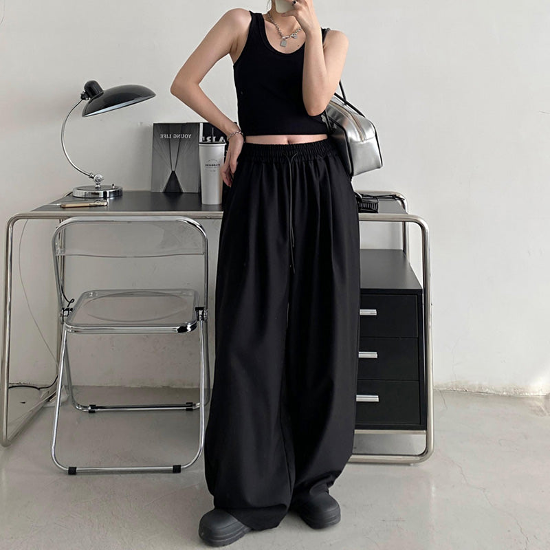 High Waist Drawstring Wide Leg Trousers