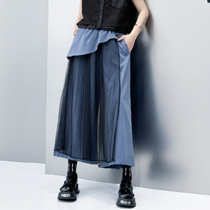 American Spliced Mesh High Waist Wide Leg Pants