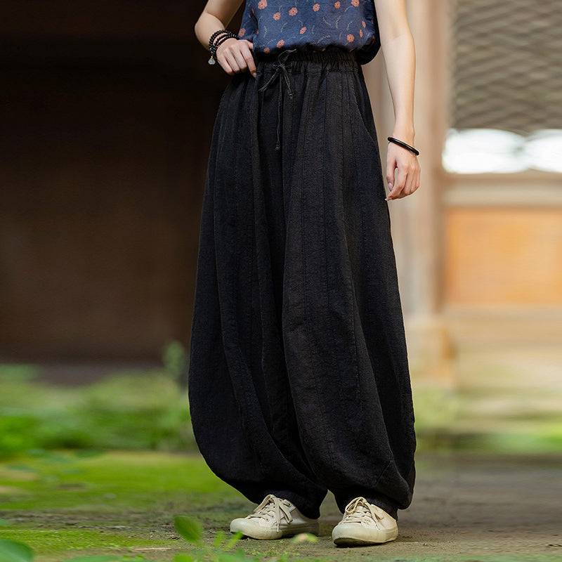 Loose Cotton And Linen Patchwork Bloomers