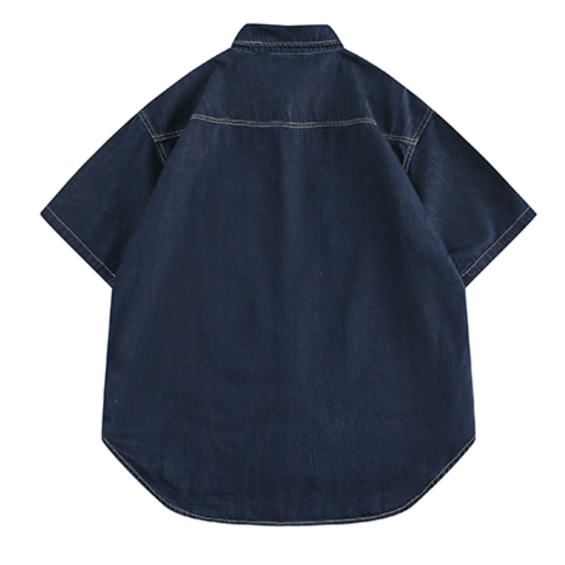 Denim Short-sleeved Loose Work Shirt