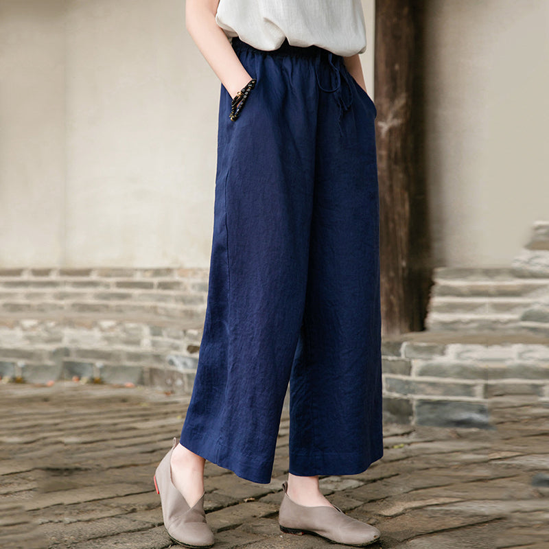 Drawstring Linen Thin Wide-Leg Pants