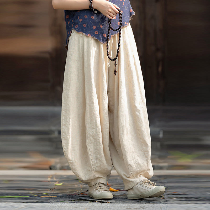 Loose Cotton And Linen Patchwork Bloomers