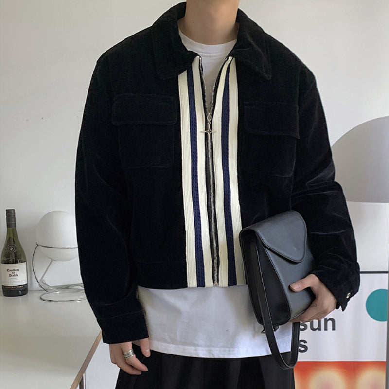 Contrast Color Patchwork Short Vintage Lapel Jacket