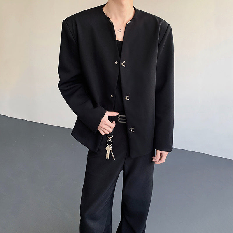 Metal Button V-neck Short Suit Jacket