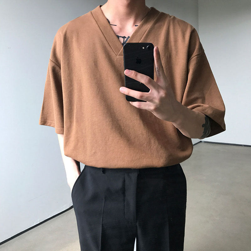 Loose V-Neck Short Sleeve T-Shirt