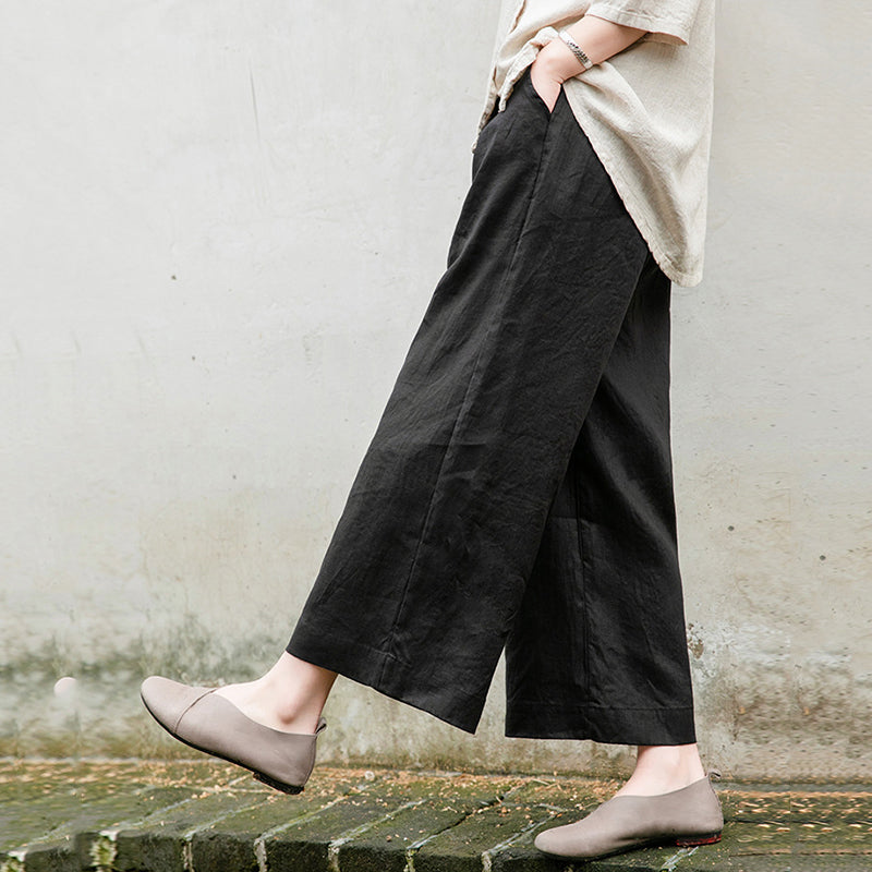 Drawstring Linen Thin Wide-Leg Pants