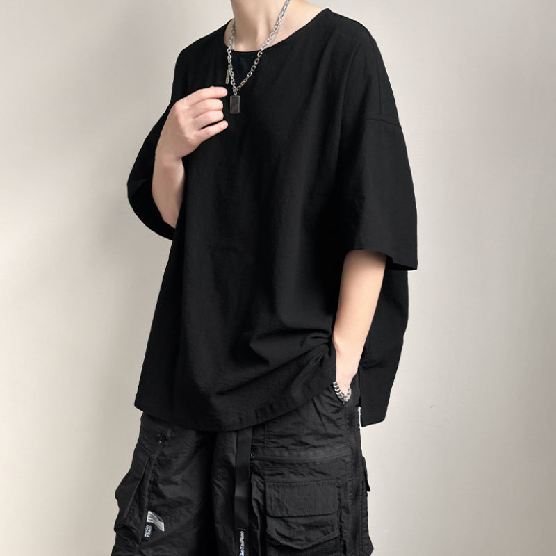 Japanese Loose Large Collar Cotton and Linen T-shirt