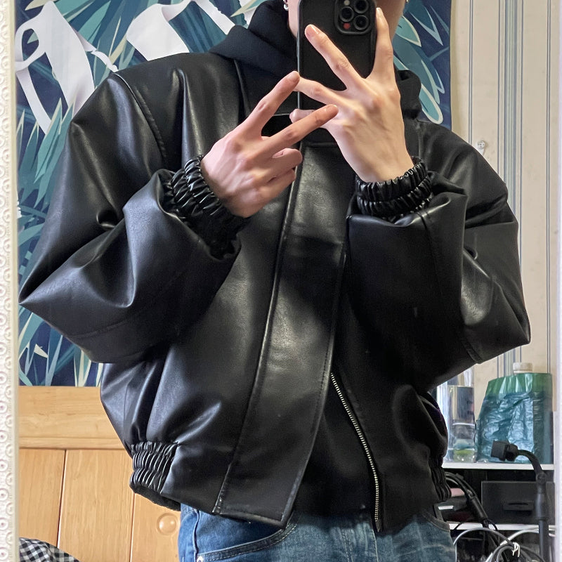 Vintage Padded Leather Short Jacket