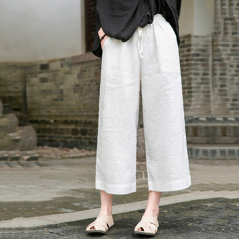 Drawstring Linen Thin Wide-Leg Pants