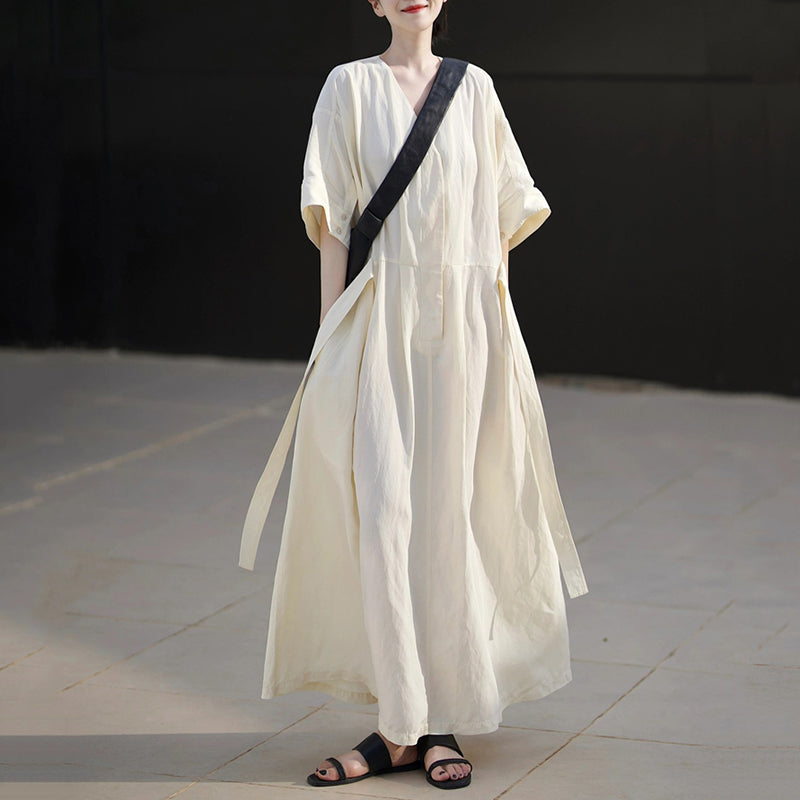French Loose V-neck Pullover Dress