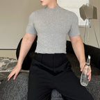 Half Turtleneck Solid Color Elastic Tight T-shirt