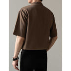 Loose Stand Collar Ice Silk Texture Casual Shirt