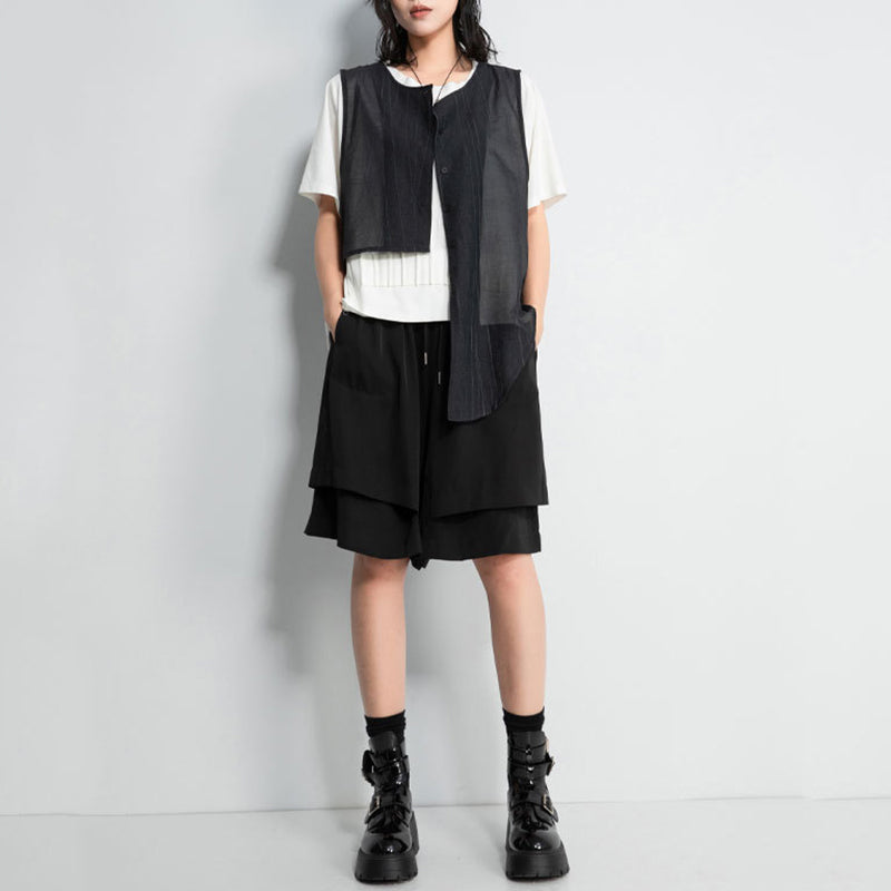 Round Neck Irregular Cotton and Linen Slit Vest
