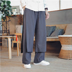 Retro Fake Two-piece Cotton And Linen Loose Skirt Pants
