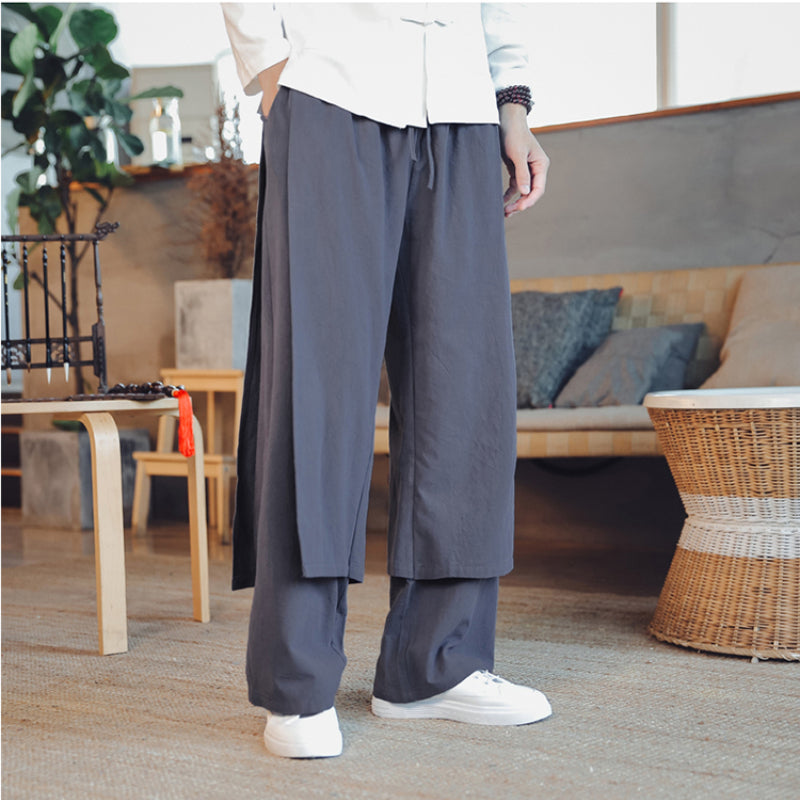 Retro Fake Two-piece Cotton And Linen Loose Skirt Pants
