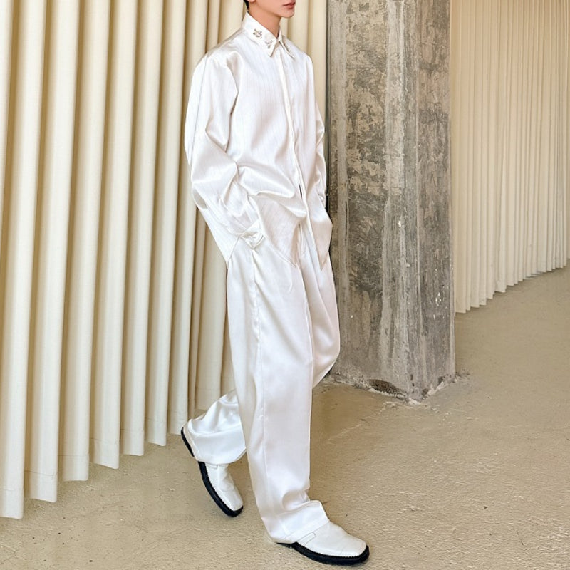 Rhinestone Striped Brocade Lapel Shirt