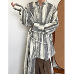 Vintage Tie-dye Ribbon Stand Collar Pleated Shirt