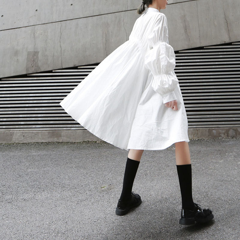 Ruched Balloon Sleeve Shirt Dress