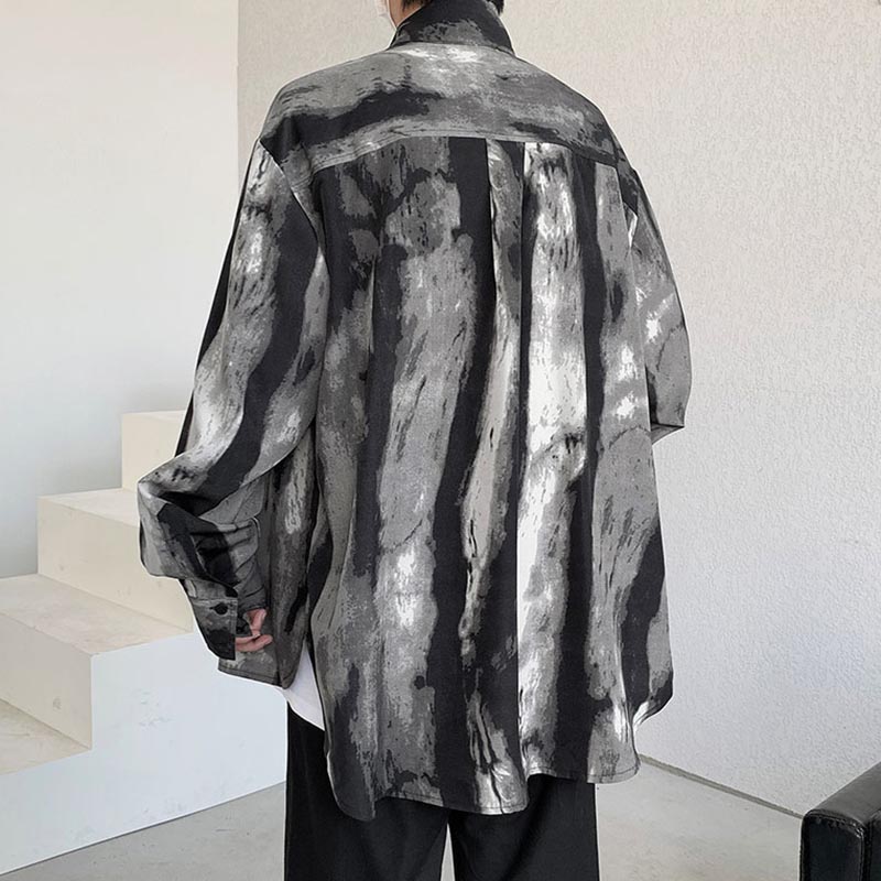 Retro Button Ink Tie Dye Printing Long Sleeve Shirt