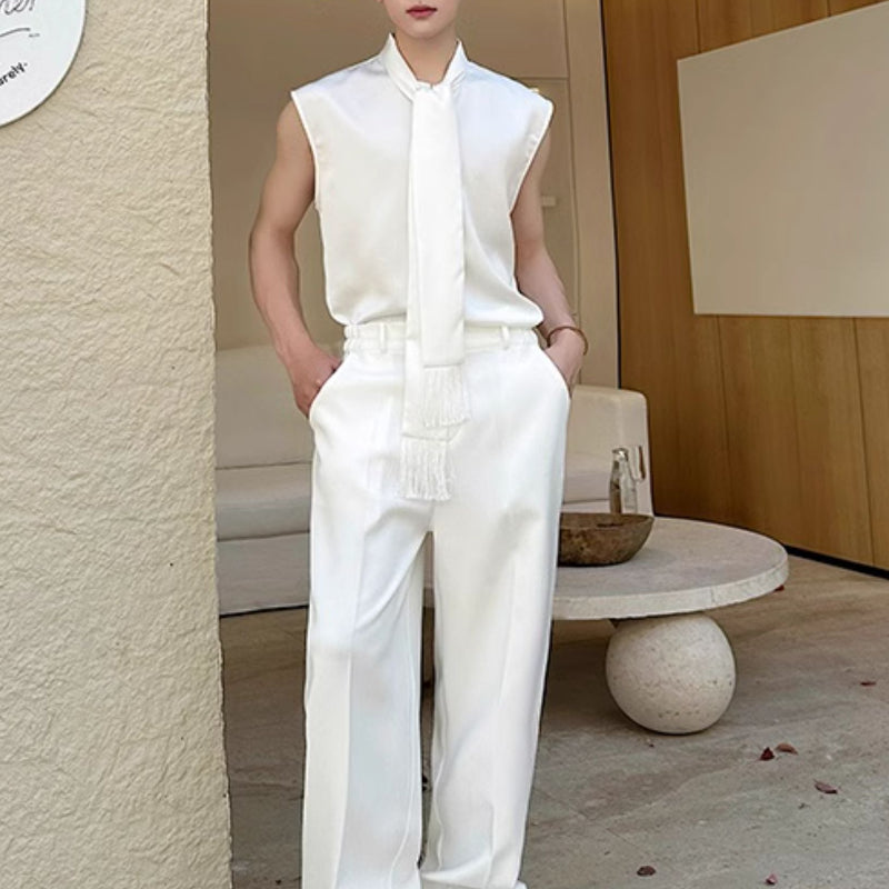 Sleeveless Satin Waistcoat Shirt