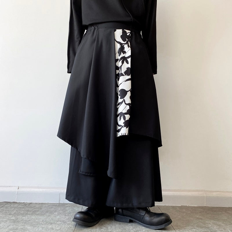 Multi-layered Floral-paneled Culottes Hakama Pants
