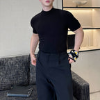 Half Turtleneck Solid Color Elastic Tight T-shirt