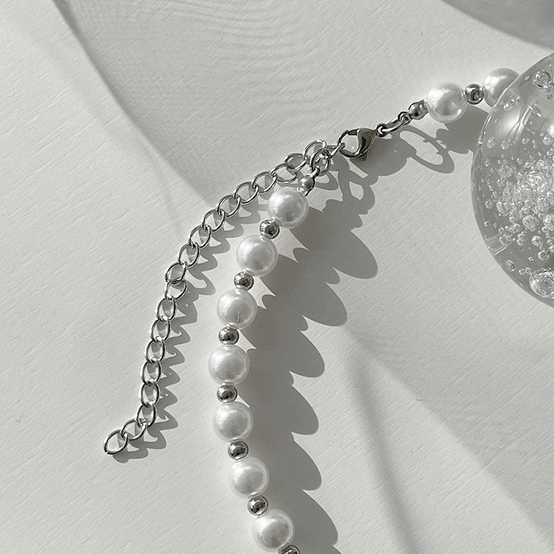 Beads Stitching Carabiner Titanium Necklace