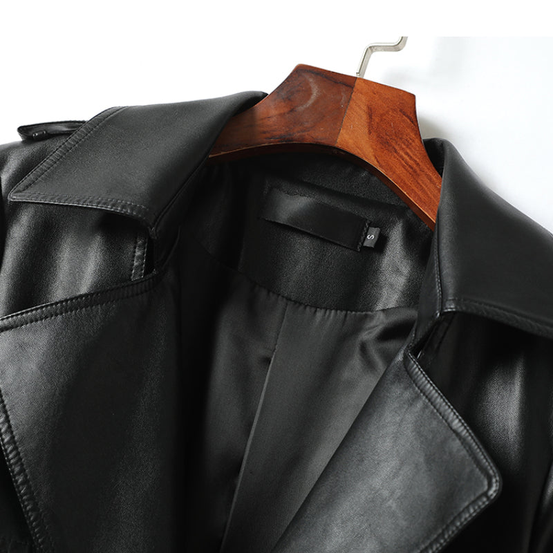Winter Mid-length Leather Trench Coat