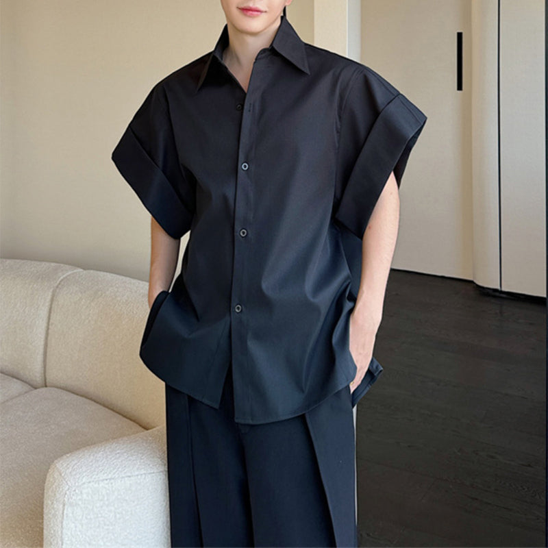 Blue Loose Casual Shirt with Wide Sleeves