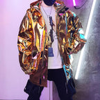 Stage Party Silver Leather  Hooded Jacket