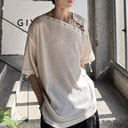Retro Drawstring Hollow Irregular T-shirt
