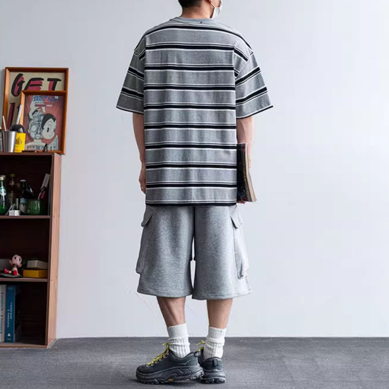 Middle Pleated Multi-pocket Cropped Sweatpants