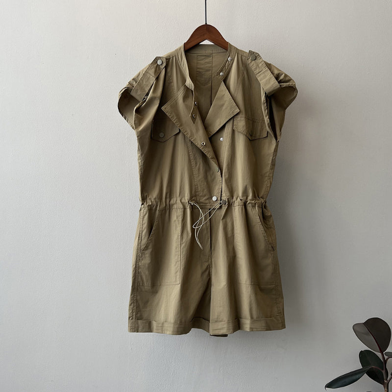 High Waist Drawstring Cargo Jumpsuit
