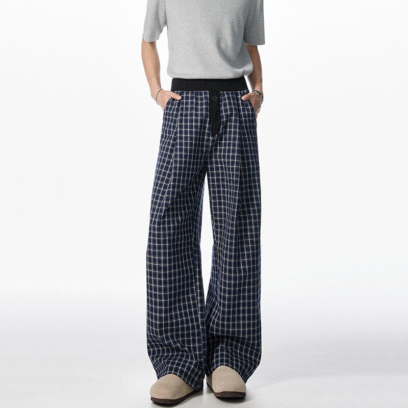 American Loose Wide-leg Patchwork Plaid Pants