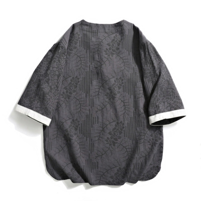 Round Neck Jacquard Short Sleeve Shirt