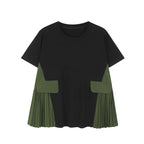 Fake Pocket Pleated Patchwork Loose T-shirt