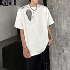 Padded Shoulder Loose Ripped Mesh T-shirt