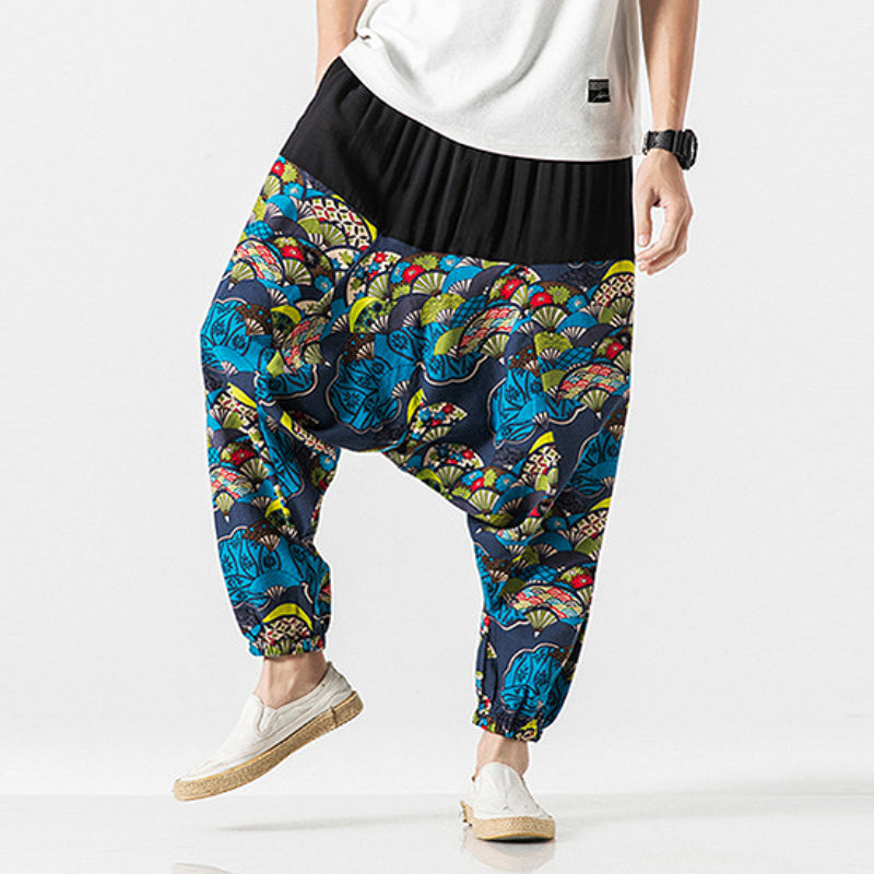 Japanese Cotton and Linen Casual Harem Lantern Crotch Pants