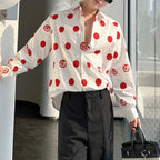Polka Dot Print Draped Peak Collar Shirt