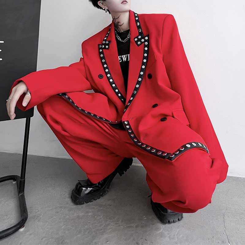 Polka Dot Casual Blazer And Pants Suits