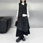 Retro Irregular Vest Elastic Waist A-Line Skirt Suit